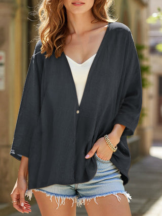 V-neck loose mid-length sleeve cardigan for women | Elara