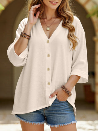 V-neck button t-shirt cardigan top for women | Aria