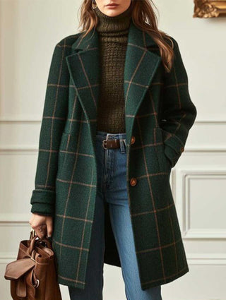 Retro plaid mid-length lapel coat for women | Clara