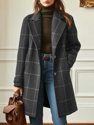 Retro plaid mid-length lapel coat for women | Clara