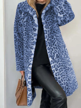 Leopard print mid-length plush coat for women | Valentina