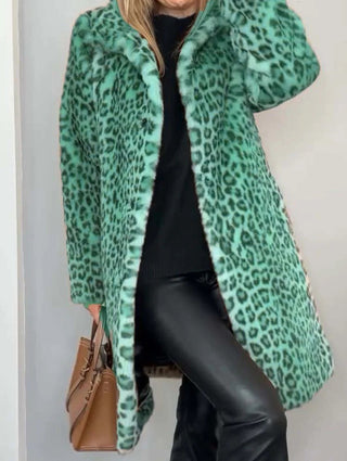 Leopard print mid-length plush coat for women | Valentina