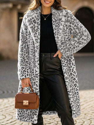 Leopard print mid-length plush coat for women | Valentina