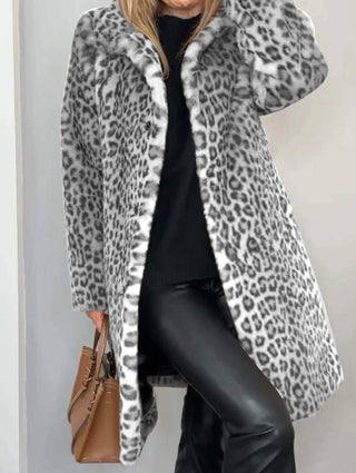Leopard print mid-length plush coat for women | Valentina