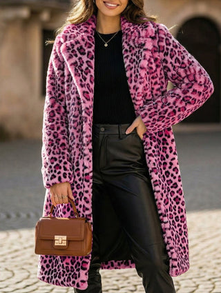 Leopard print mid-length plush coat for women | Valentina
