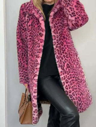 Leopard print mid-length plush coat for women | Valentina