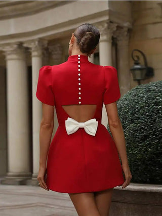 Mini dress with structured shoulders for women | Christin