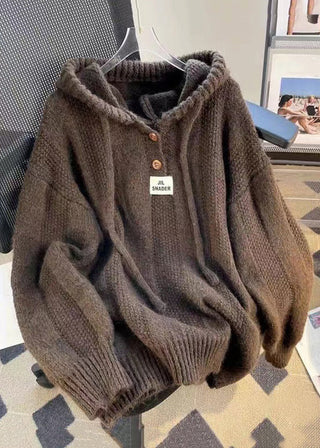 Lace-Up Hooded Knit Top – Relaxed Contemporary Silhouette | Caffera