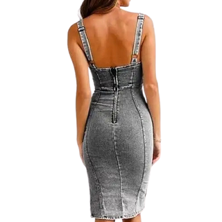 Slim-fit denim side-slit midi dress for women | Tatiana