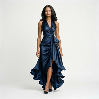 Elegant halter neckline ruffle gown for women | Seraphine -1