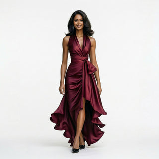 Elegant halter neckline ruffle gown for women | Seraphine -4