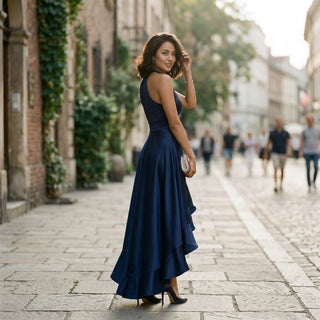 Elegant halter neckline ruffle gown for women | Seraphine -18