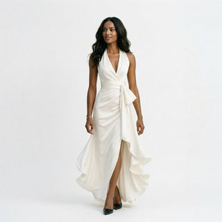 Elegant halter neckline ruffle gown for women | Seraphine -5