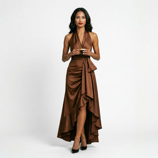 Elegant halter neckline ruffle gown for women | Seraphine -7