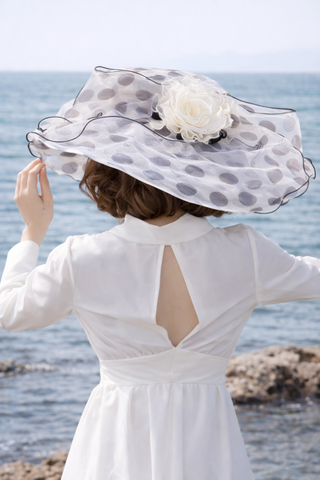 Multicolor Polka Dot Wide Brim Organza Hat | Rosavelle