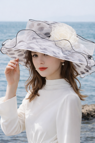 Multicolor Polka Dot Wide Brim Organza Hat | Rosavelle