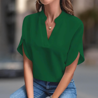 Notched V-Neck Blouse – Refined Relaxed Silhouette | Elena