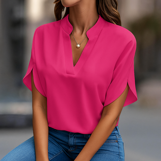 Notched V-Neck Blouse – Refined Relaxed Silhouette | Elena