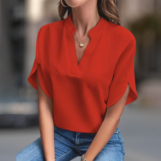 Notched V-Neck Blouse – Refined Relaxed Silhouette | Elena