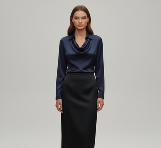 Elegant satin blouse with soft draped collar for women | Valerios
