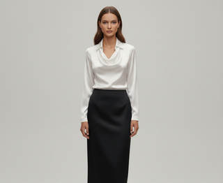 Elegant satin blouse with soft draped collar for women | Valerios