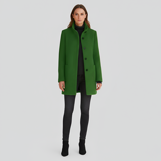 Elegant button-front coat with high collar for women | Valerios