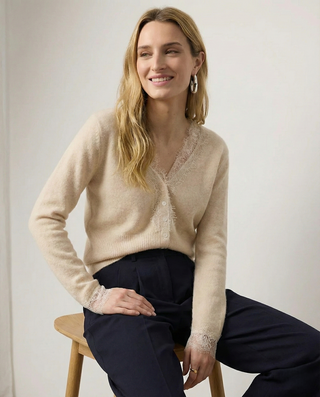 Elegant lace detail cardigan for women | Seraphina