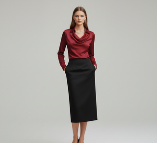 Elegant satin blouse with soft draped collar for women | Valerios