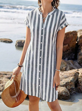 Classic striped relaxed everyday dress for women | Pamela