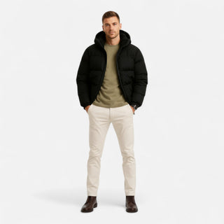 Lightweight hooded insulated puffer jacket for men