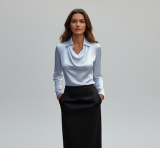 Elegant satin blouse with soft draped collar for women | Valerios