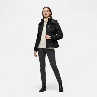 Belted water-resistant elegant puffer jacket for women