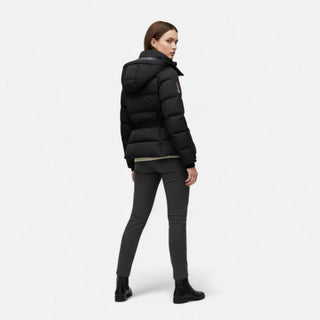 Belted water-resistant elegant puffer jacket for women
