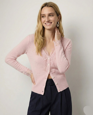 Elegant lace detail cardigan for women | Seraphina