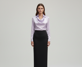 Elegant satin blouse with soft draped collar for women | Valerios