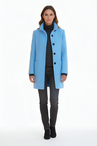 Elegant button-front coat with high collar for women | Valerios