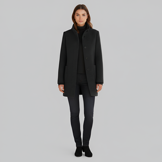 Elegant button-front coat with high collar for women | Valerios