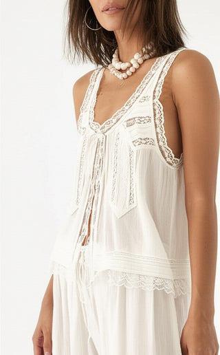 Vintage lace-trim tank and wide-leg pants set for women | Mirelle
