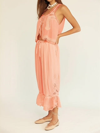 Vintage lace-trim tank and wide-leg pants set for women | Mirelle