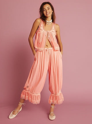 Vintage lace-trim tank and wide-leg pants set for women | Mirelle