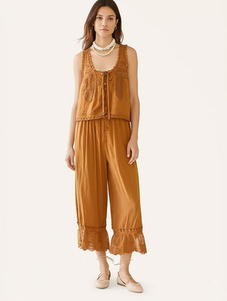 Vintage lace-trim tank and wide-leg pants set for women | Mirelle