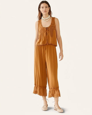 Vintage lace-trim tank and wide-leg pants set for women | Mirelle