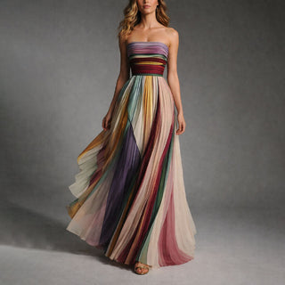 Elegant pleated strapless maxi dress for women | Valoria