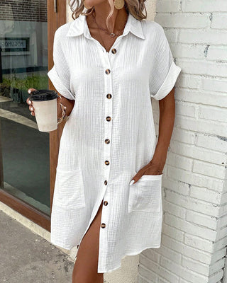 Portofino Linen Button-Down Shirt Dress with Pockets | Portofino