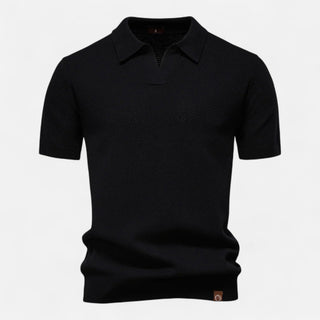 Classic knit long-sleeve button-neck polo shirt for men