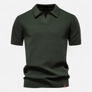 Classic knit long-sleeve button-neck polo shirt for men