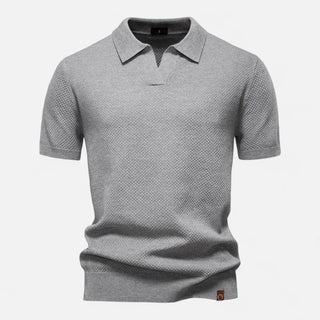 Classic knit long-sleeve button-neck polo shirt for men