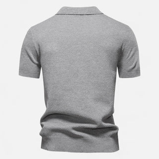 Classic knit long-sleeve button-neck polo shirt for men