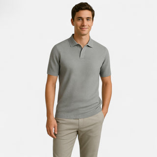 Classic knit long-sleeve button-neck polo shirt for men