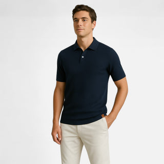 Classic knit long-sleeve button-neck polo shirt for men